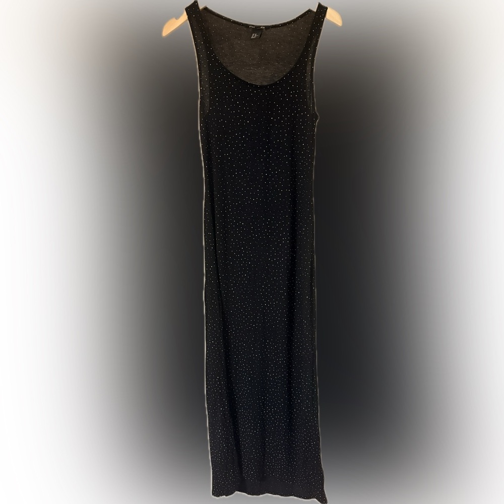 H&M Black Maxi Dress with Subtle White Polka Dots – Size XS